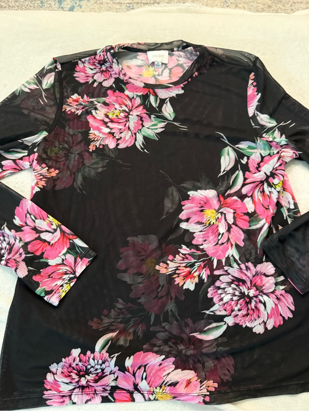 Johnny Was Jade Natalie Long Sleeve Mesh Tee in the Juliette flora XXL D73